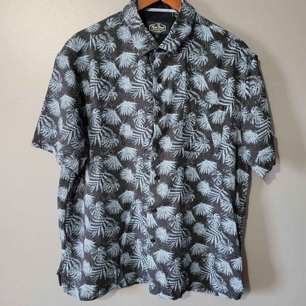 Nat Nast Button Down Silk Blend Shirt Short Sleeve Mens Size L Luxury Tropical